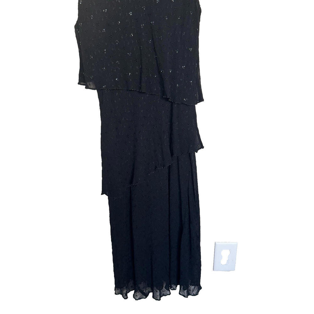 Lola P. Black Beaded Tiered Sleeveless Midi Dress L | Formal Cocktail Party Rayo - Picture 7 of 13